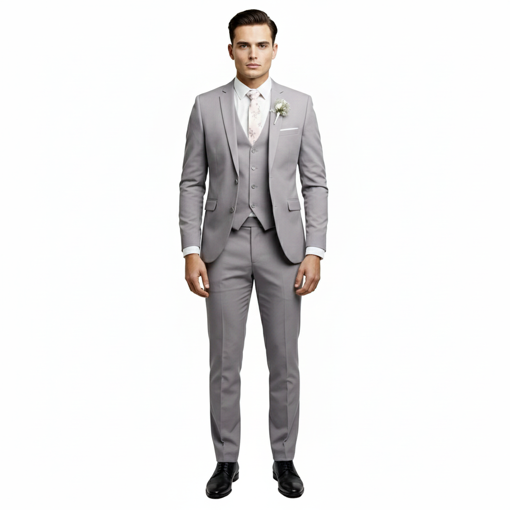 Gray Slim Fit Three Piece Suit for Men | Business Formal Wear