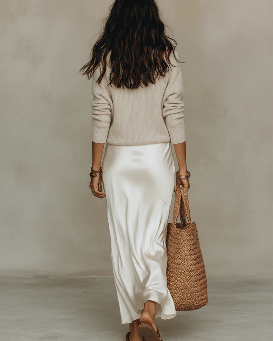 Satin Midi Dress with Knit Sweater Two Piece Set for Women | Layered Outfit