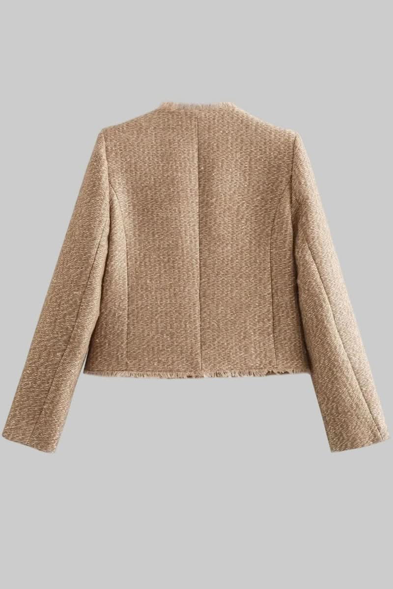 Tailored Tweed Cropped Blazer with Front Button Closure for Women