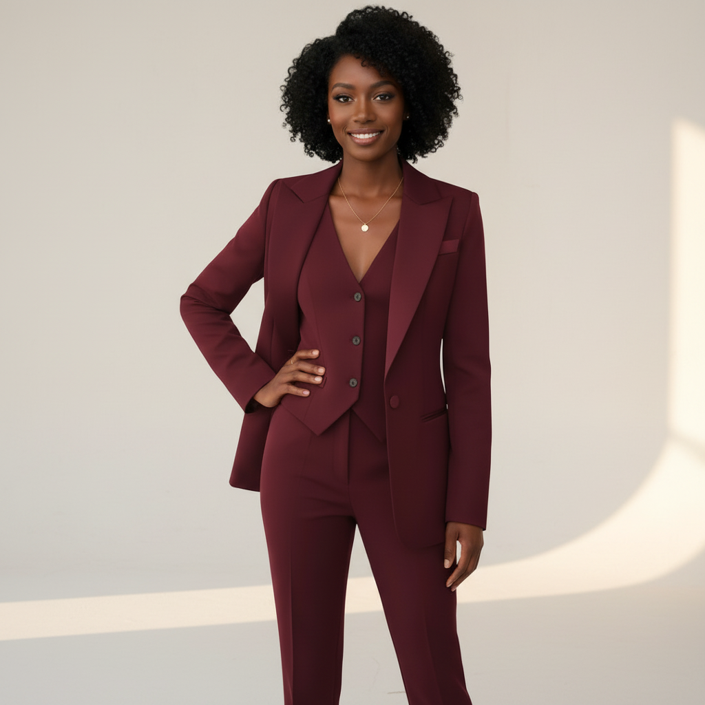 Tailored Three Piece Blazer Vest Pants Suit Set for Women | Office Wear
