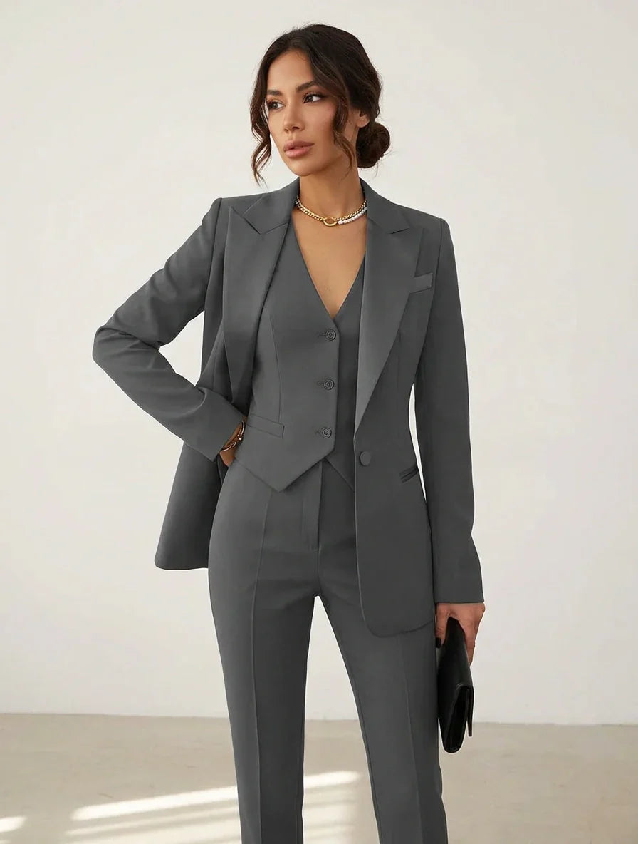 Tailored Three Piece Blazer Vest Pants Suit Set for Women | Office Wear