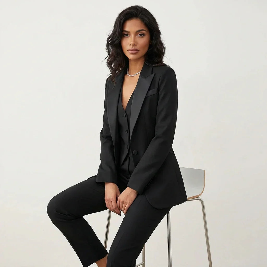 Tailored Three Piece Blazer Vest Pants Suit Set for Women | Office Wear