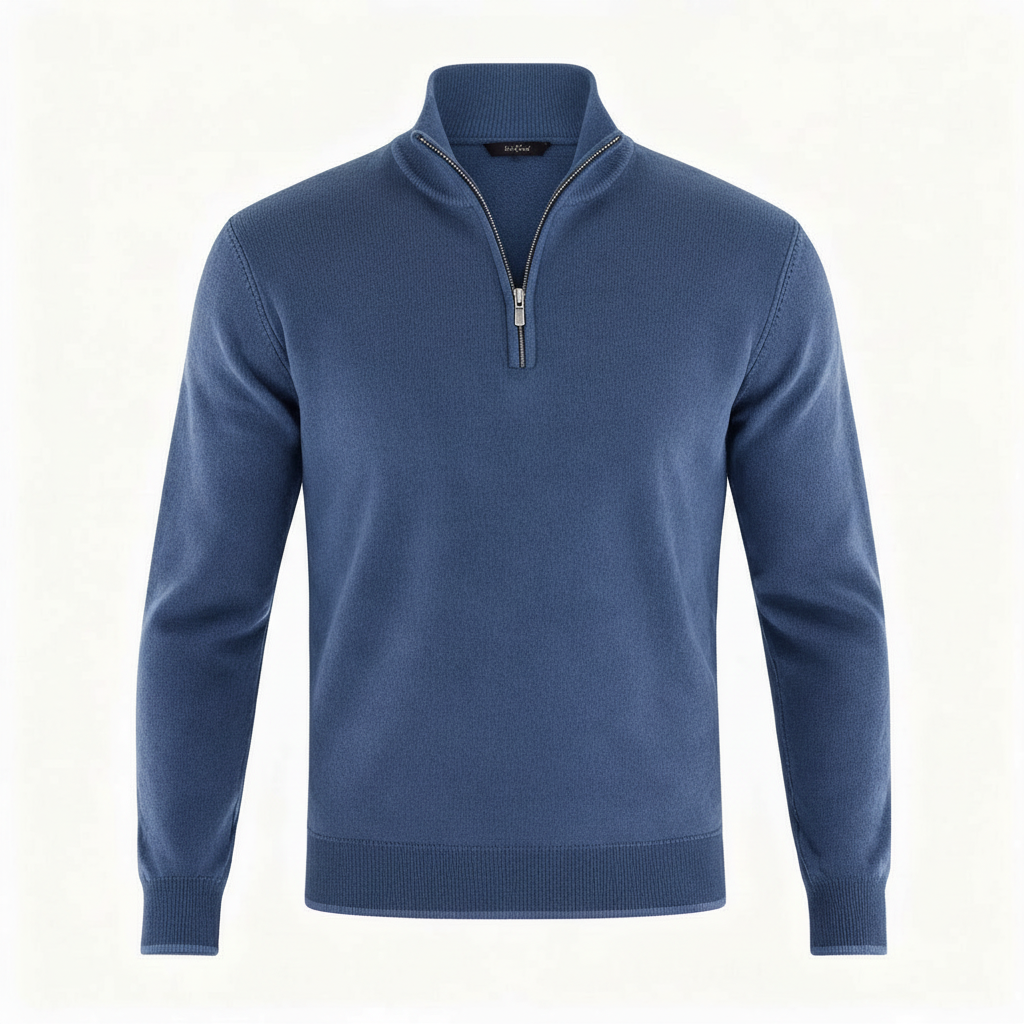 Men's Sweater | Knitted Sweater with V-Neck and Front Zipper