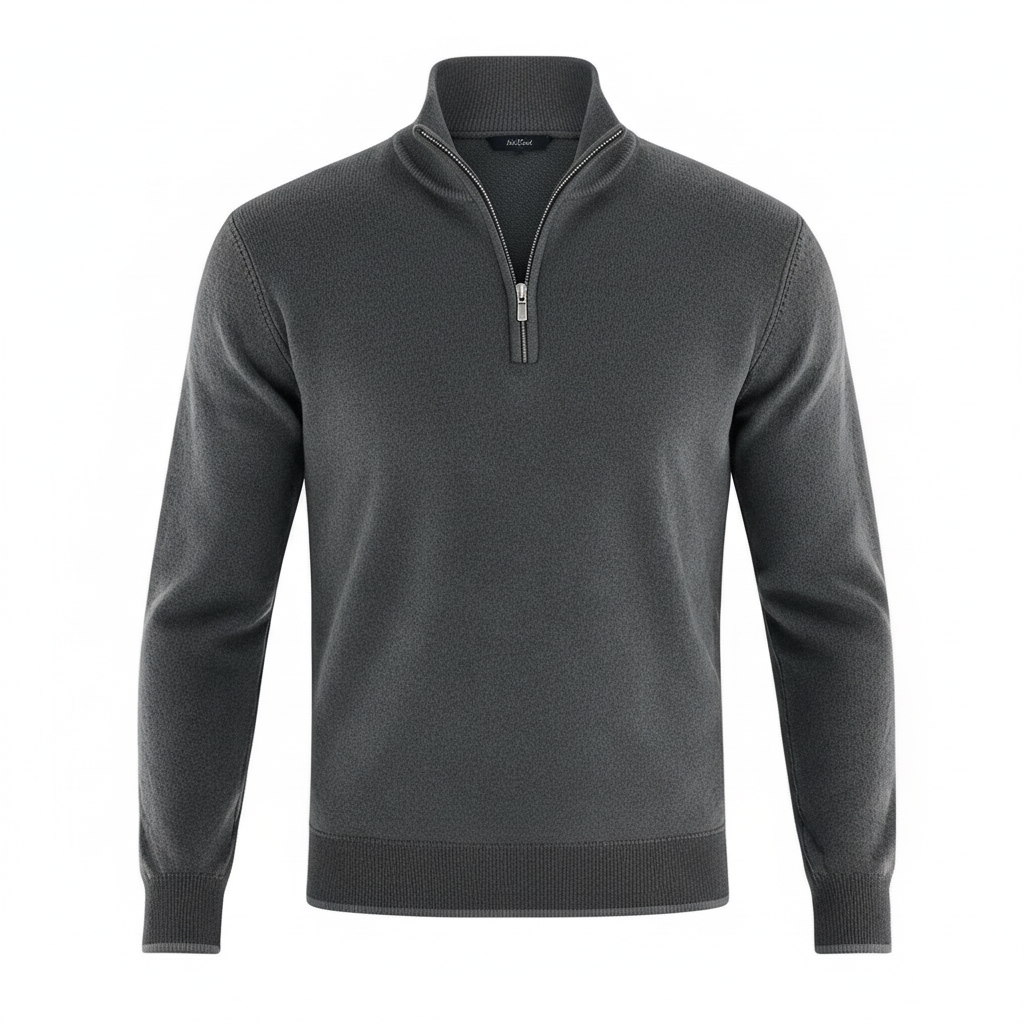 Men's Sweater | Knitted Sweater with V-Neck and Front Zipper
