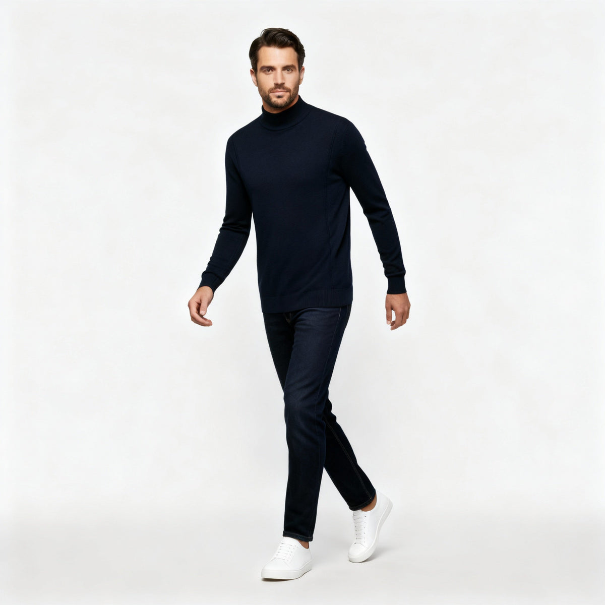 Knit Crew Neck Long Sleeve Pullover Sweater with Ribbed Cuffs for Men
