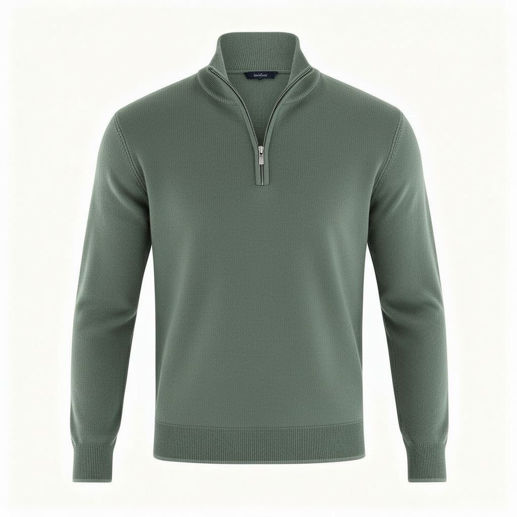Men's Sweater | Knitted Sweater with V-Neck and Front Zipper