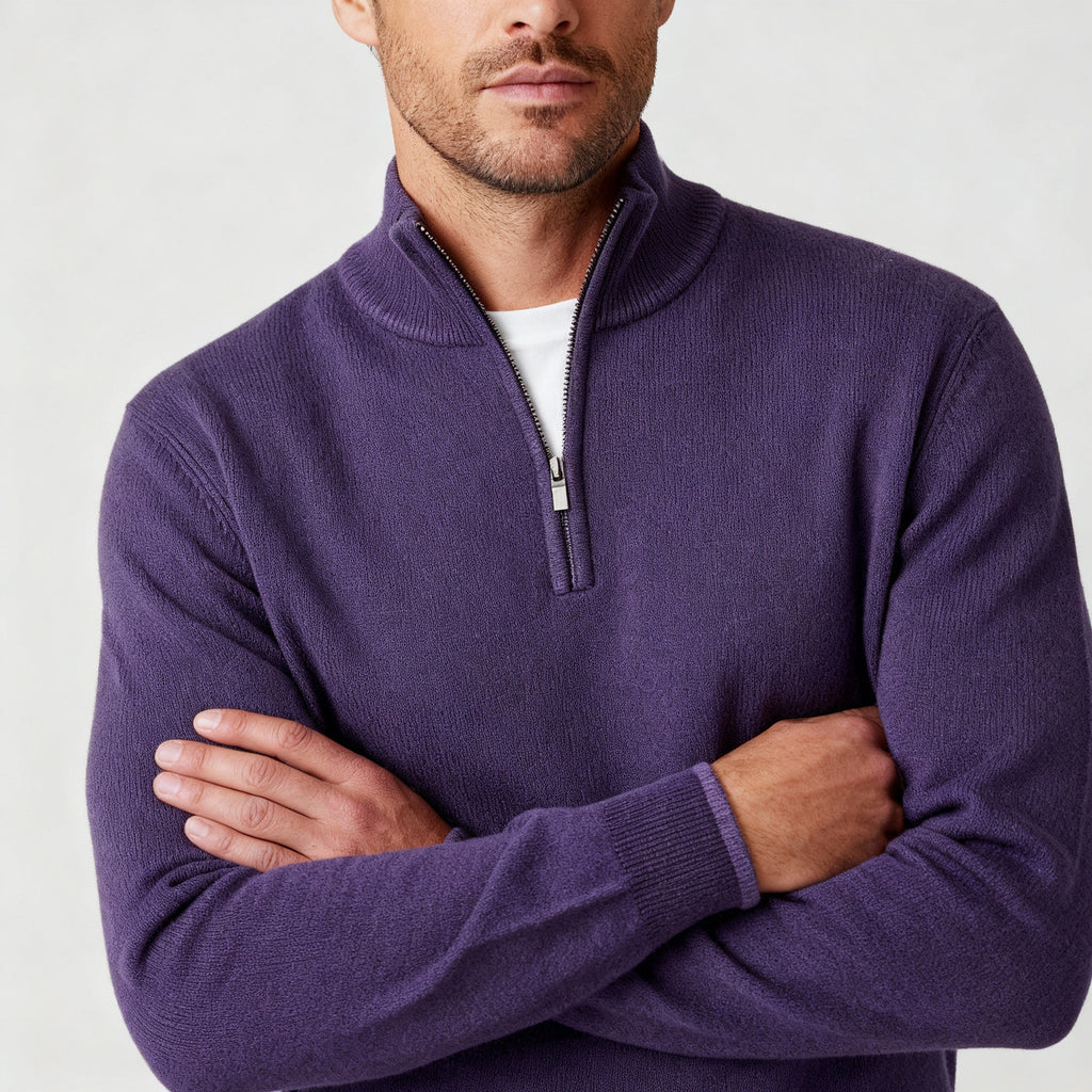 Men's Sweater | Knitted Sweater with V-Neck and Front Zipper