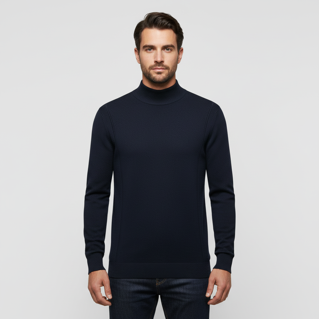 Knit Crew Neck Long Sleeve Pullover Sweater with Ribbed Cuffs for Men