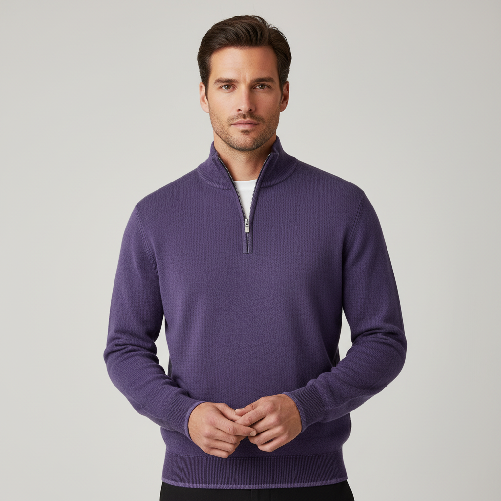 Men's Sweater | Knitted Sweater with V-Neck and Front Zipper