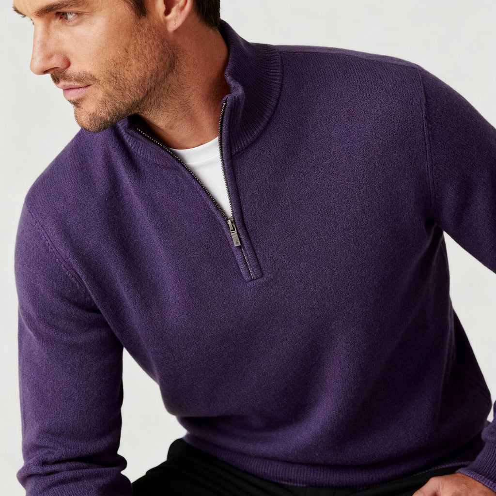 Men's Sweater | Knitted Sweater with V-Neck and Front Zipper