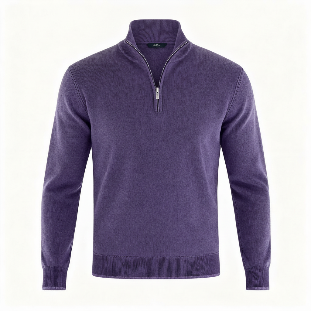 Men's Sweater | Knitted Sweater with V-Neck and Front Zipper