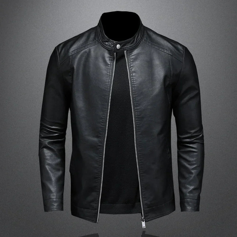 Black Zip Closure Motorcycle Jacket with Structured Collar for Men | Riding Wear