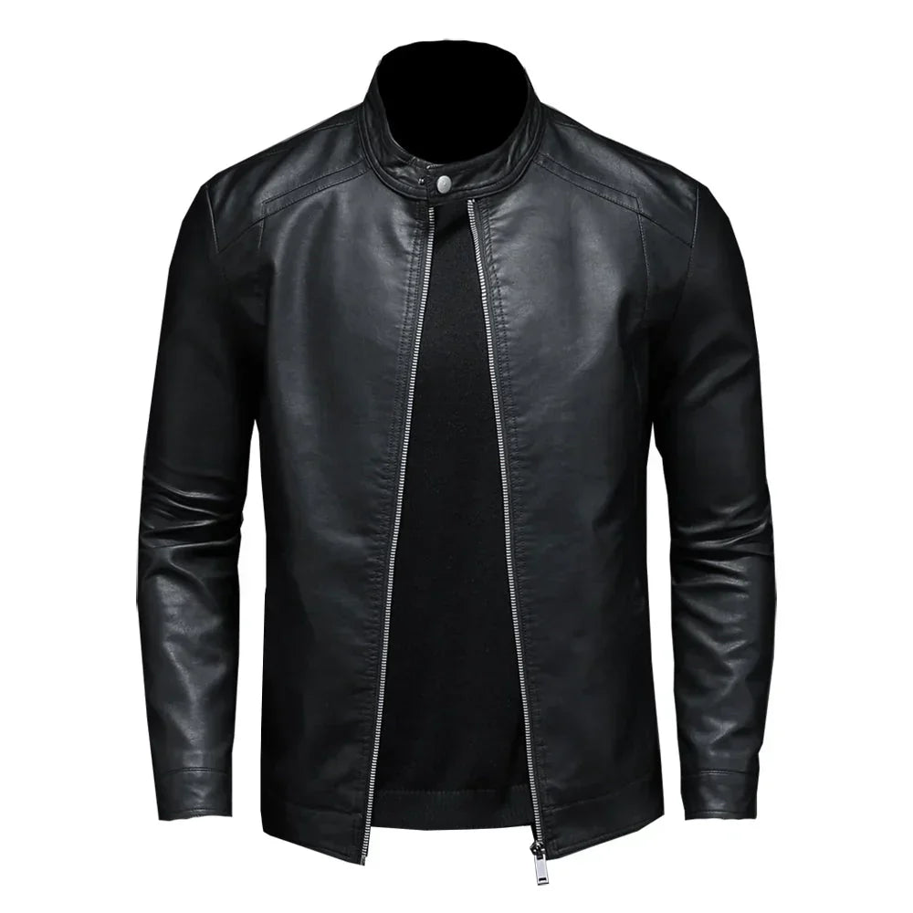 Black Zip Closure Motorcycle Jacket with Structured Collar for Men | Riding Wear