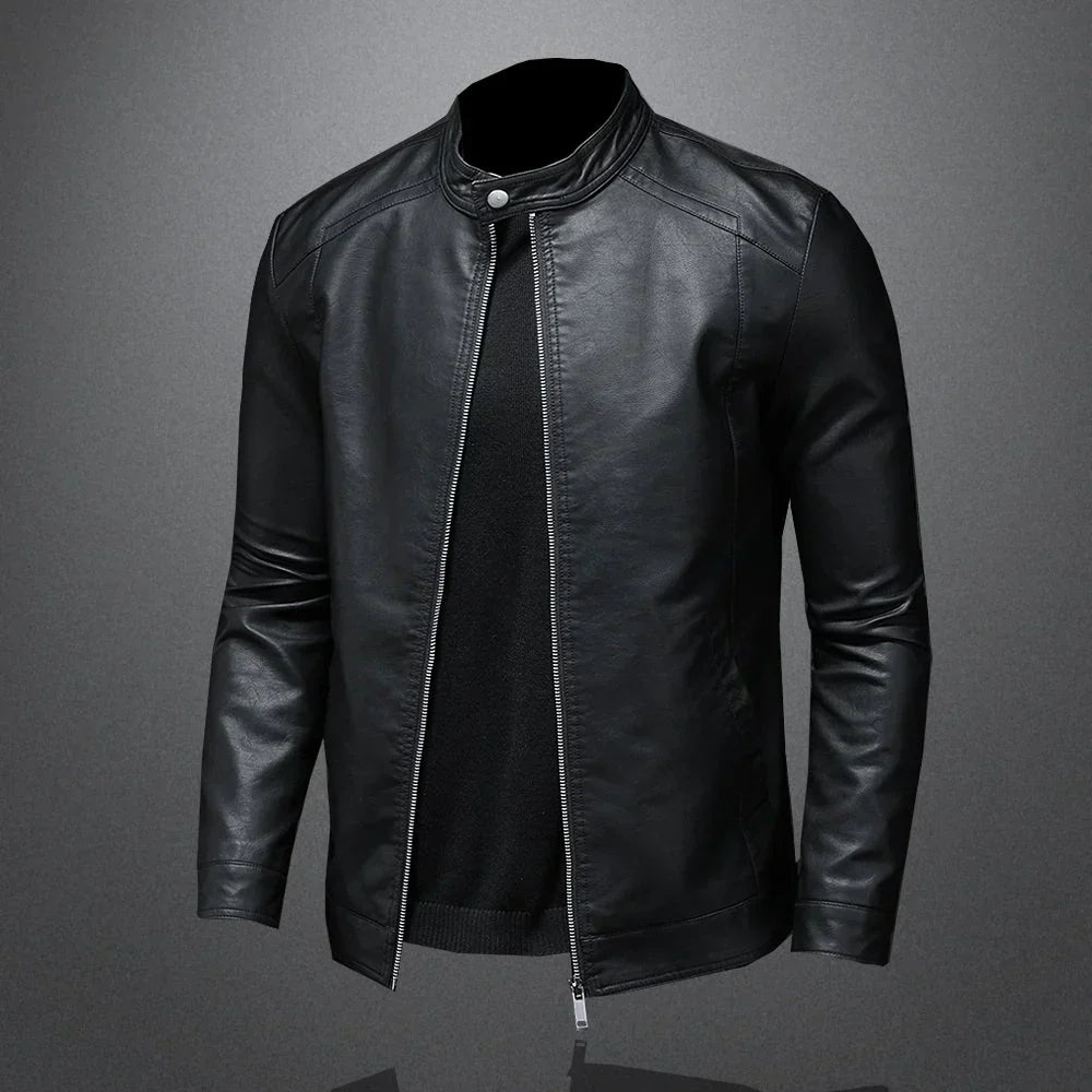 Black Zip Closure Motorcycle Jacket with Structured Collar for Men | Riding Wear