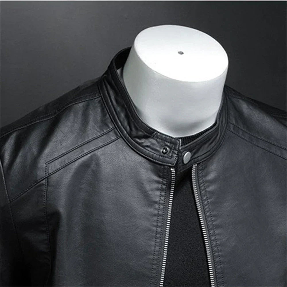 Black Zip Closure Motorcycle Jacket with Structured Collar for Men | Riding Wear