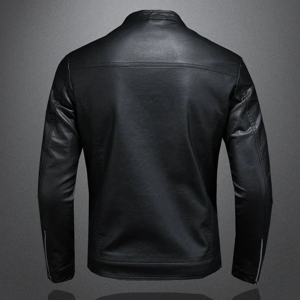 Black Zip Closure Motorcycle Jacket with Structured Collar for Men | Riding Wear