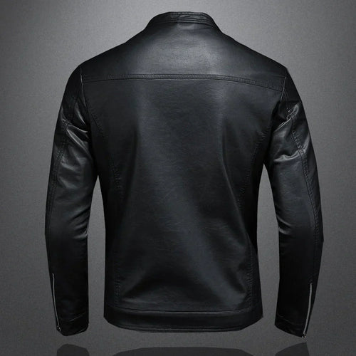Black Zip Closure Motorcycle Jacket with Structured Collar for Men | Riding Wear