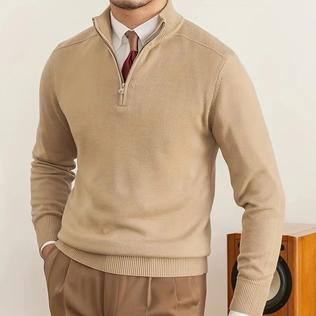 Men's Sweater | Half-Zip Design with High Collar