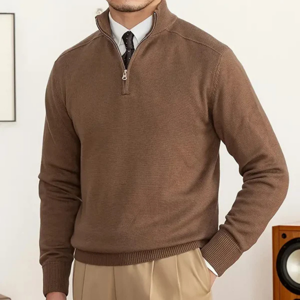Men's Sweater | Half-Zip Design with High Collar
