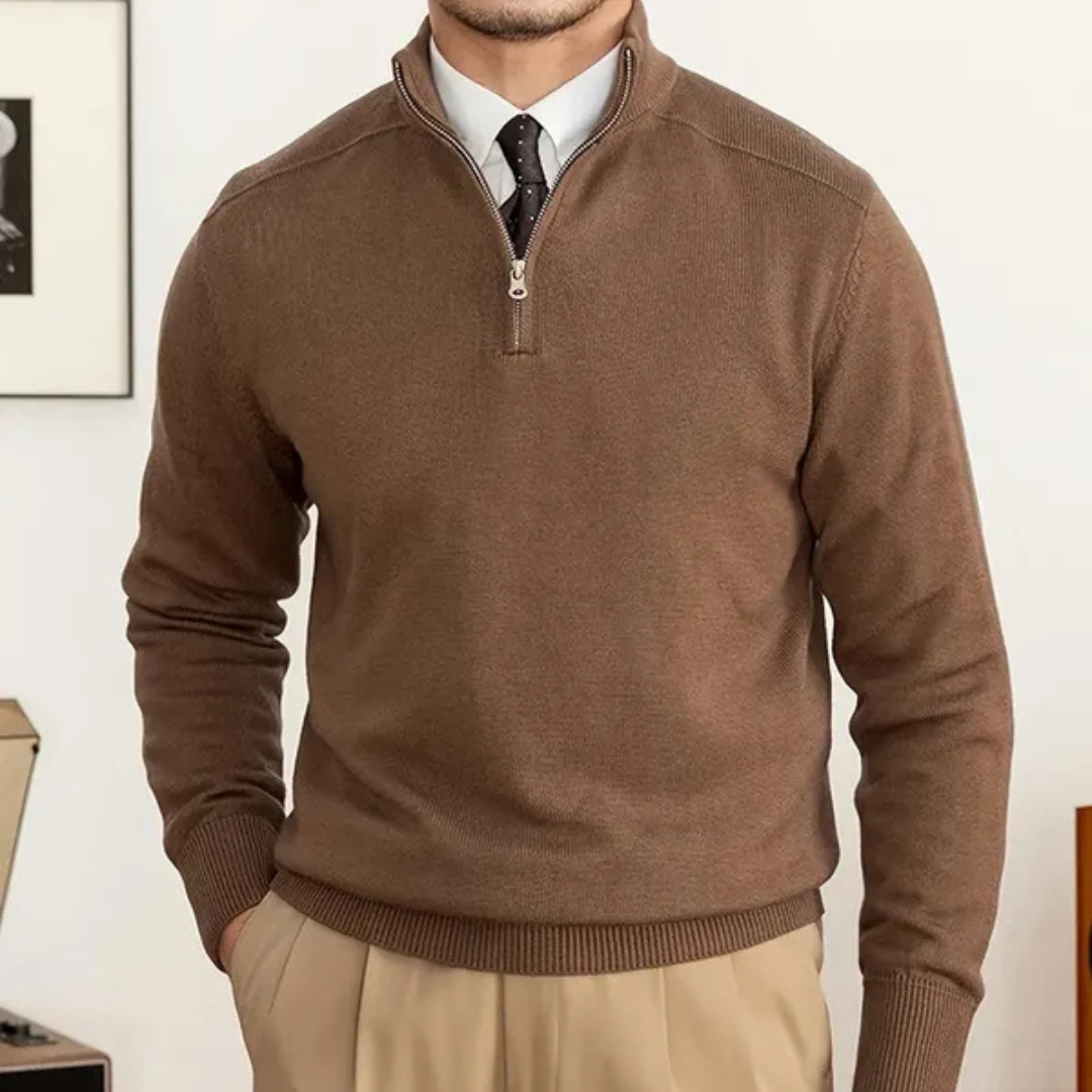 Men's Sweater | Half-Zip Design with High Collar