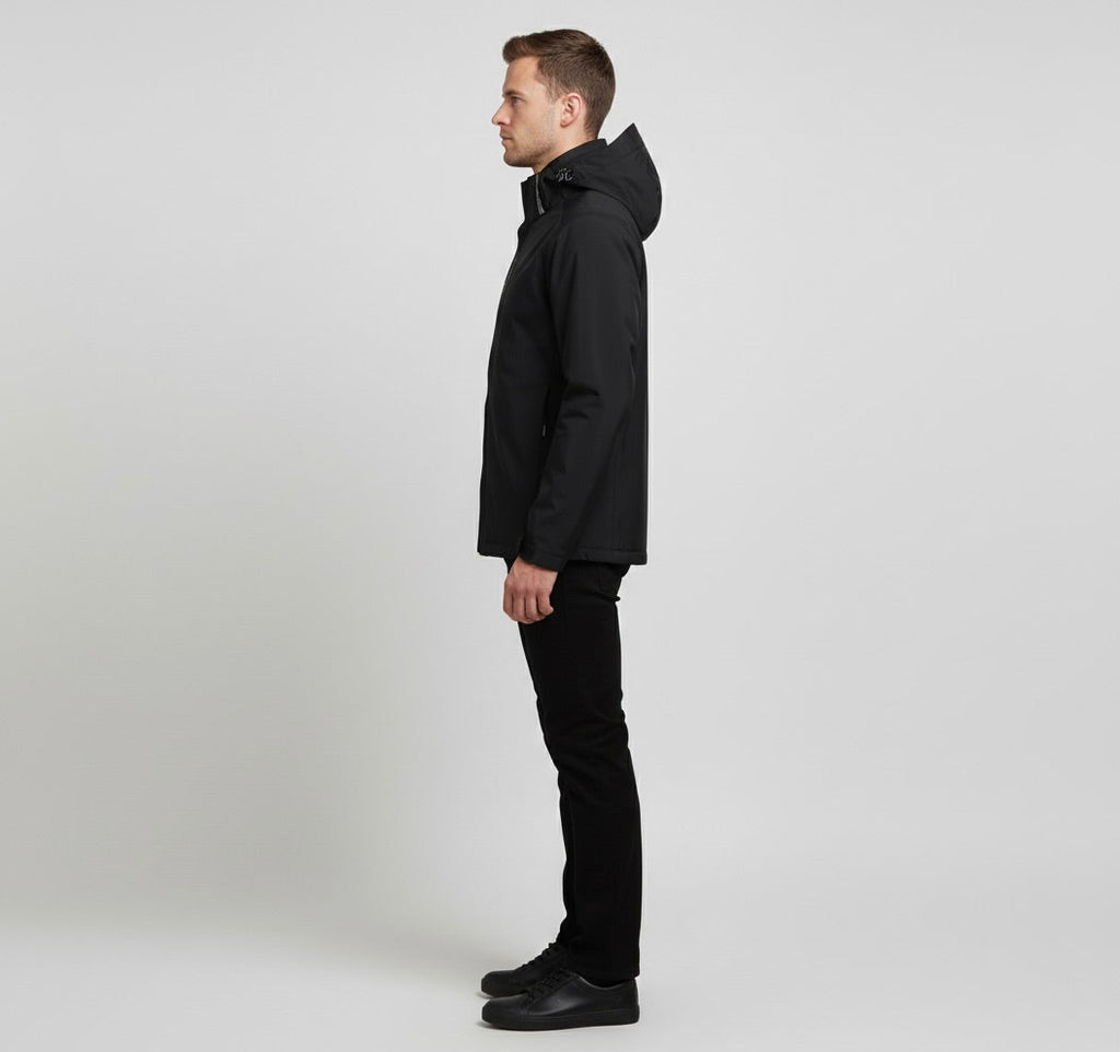 Black Softshell Full Zip Jacket for Men | Hip Length Outdoor Wear