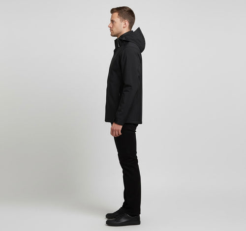 Black Softshell Full Zip Jacket for Men | Hip Length Outdoor Wear