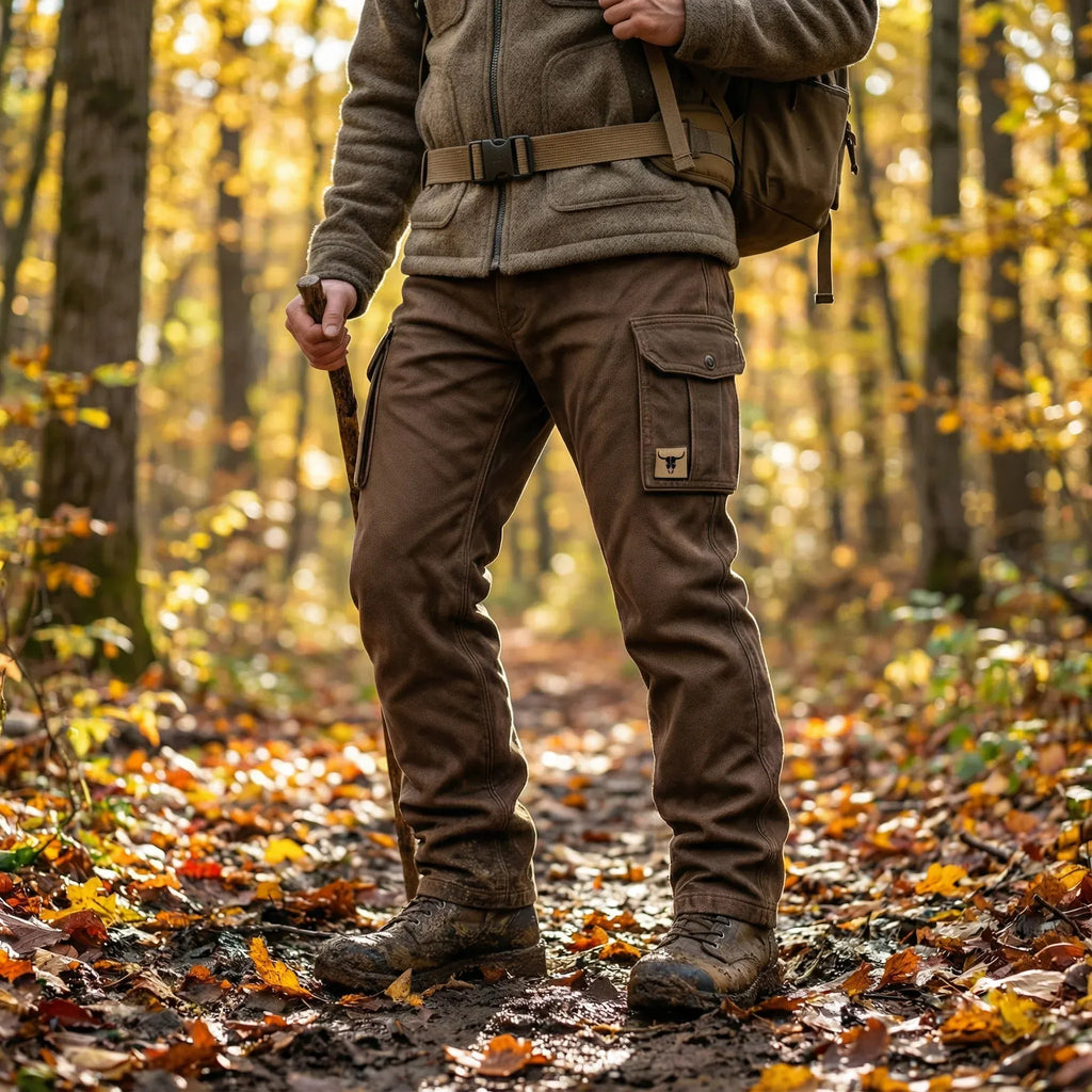 Brown Slim Fit Tapered Cargo Pants with Flap Pockets for Men | Streetwear