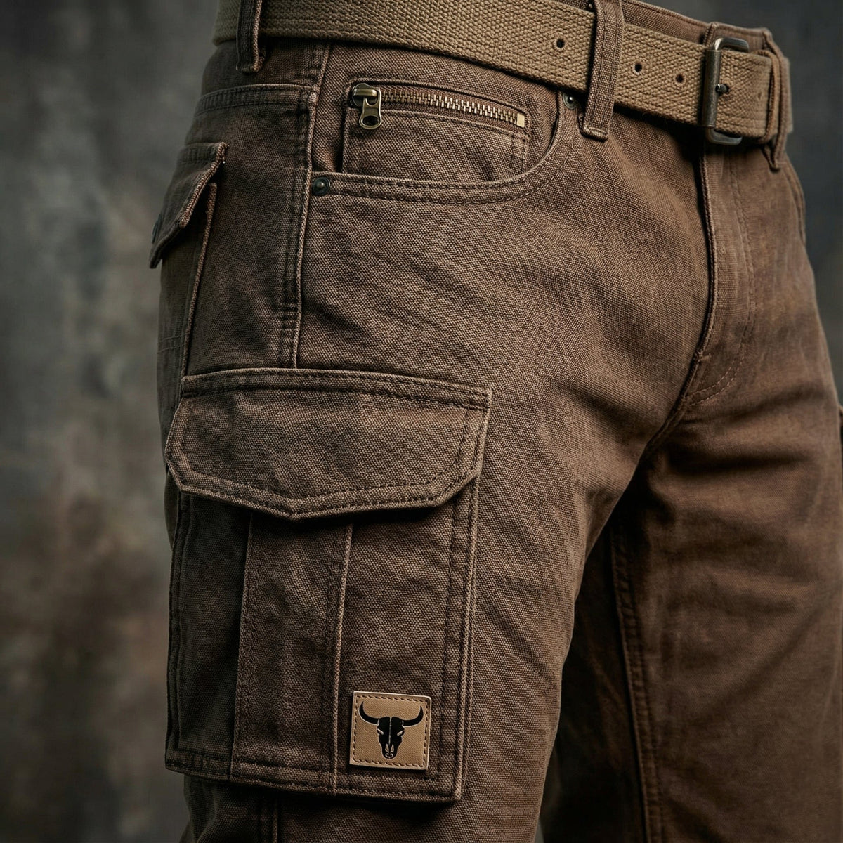 Brown Slim Fit Tapered Cargo Pants with Flap Pockets for Men | Streetwear