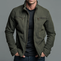 Army Green Stand Collar Zip Jacket with Chest and Side Pockets for Men