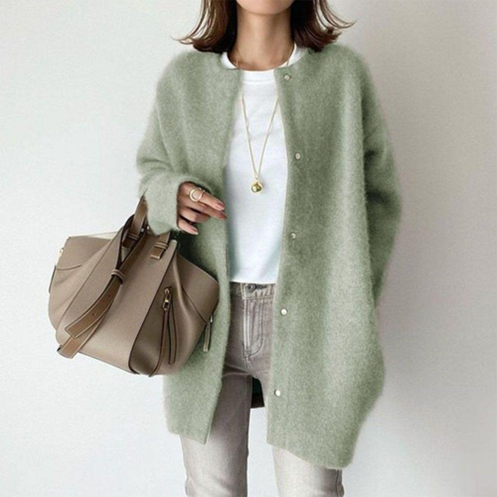 Women's Cardigan | Loose Fit Long Sleeve Round Neck