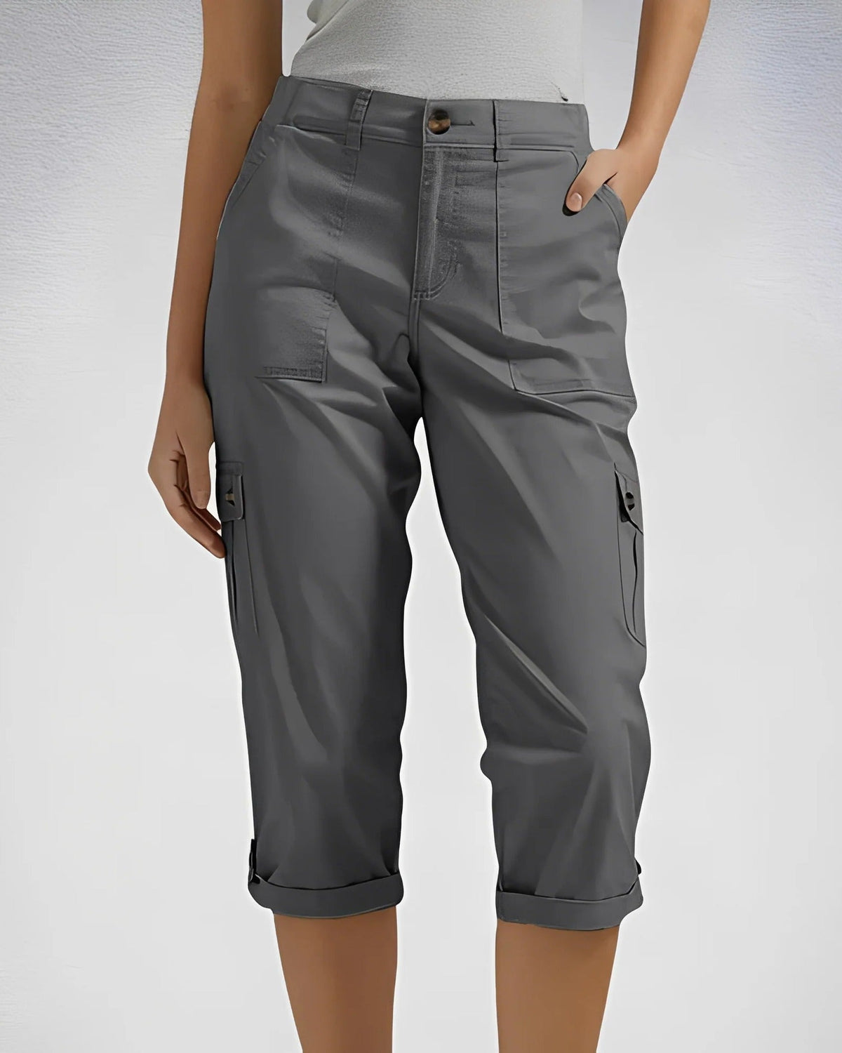 High Waist Straight Leg Cargo Pants with Adjustable Hem for Women