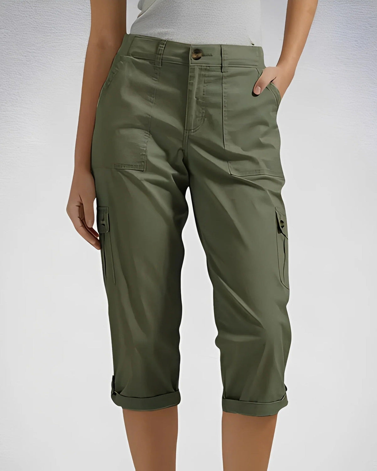 High Waist Straight Leg Cargo Pants with Adjustable Hem for Women