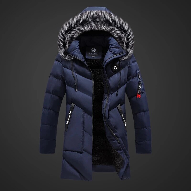 Men's Winter Coat | Long Style with Hood and Front Closure