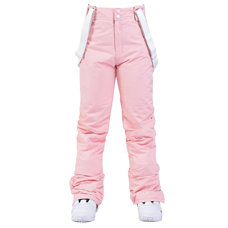 Wide Leg Straight Fit Winter Outdoor Pants with Adjustable Suspenders for Women