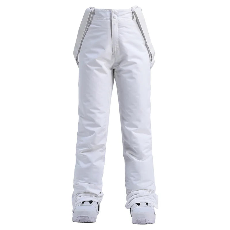 Wide Leg Straight Fit Winter Outdoor Pants with Adjustable Suspenders for Women
