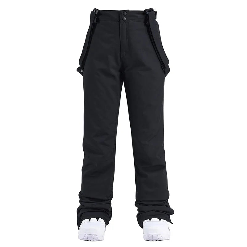 Wide Leg Straight Fit Winter Outdoor Pants with Adjustable Suspenders for Women