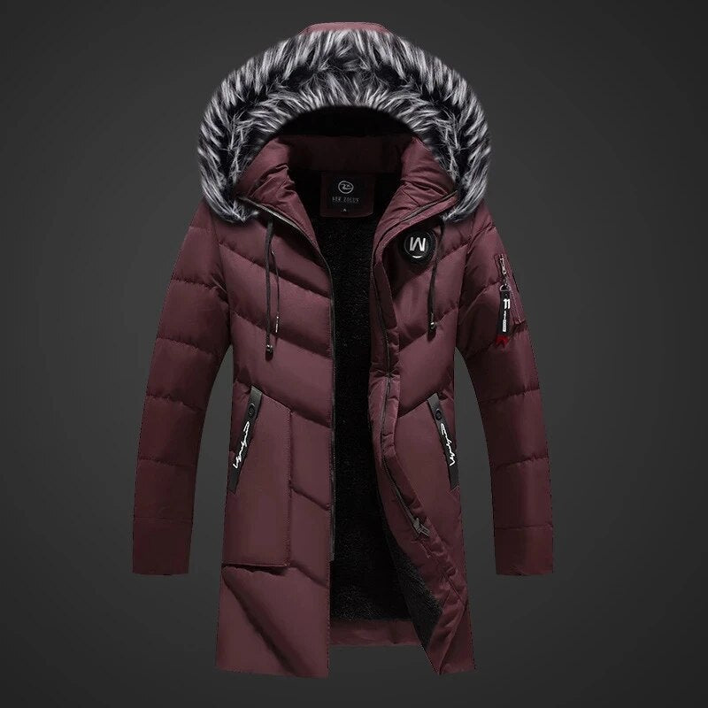 Men's Winter Coat | Long Style with Hood and Front Closure