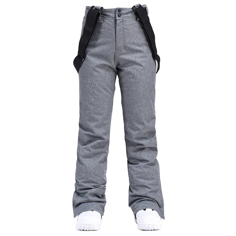 Wide Leg Straight Fit Winter Outdoor Pants with Adjustable Suspenders for Women