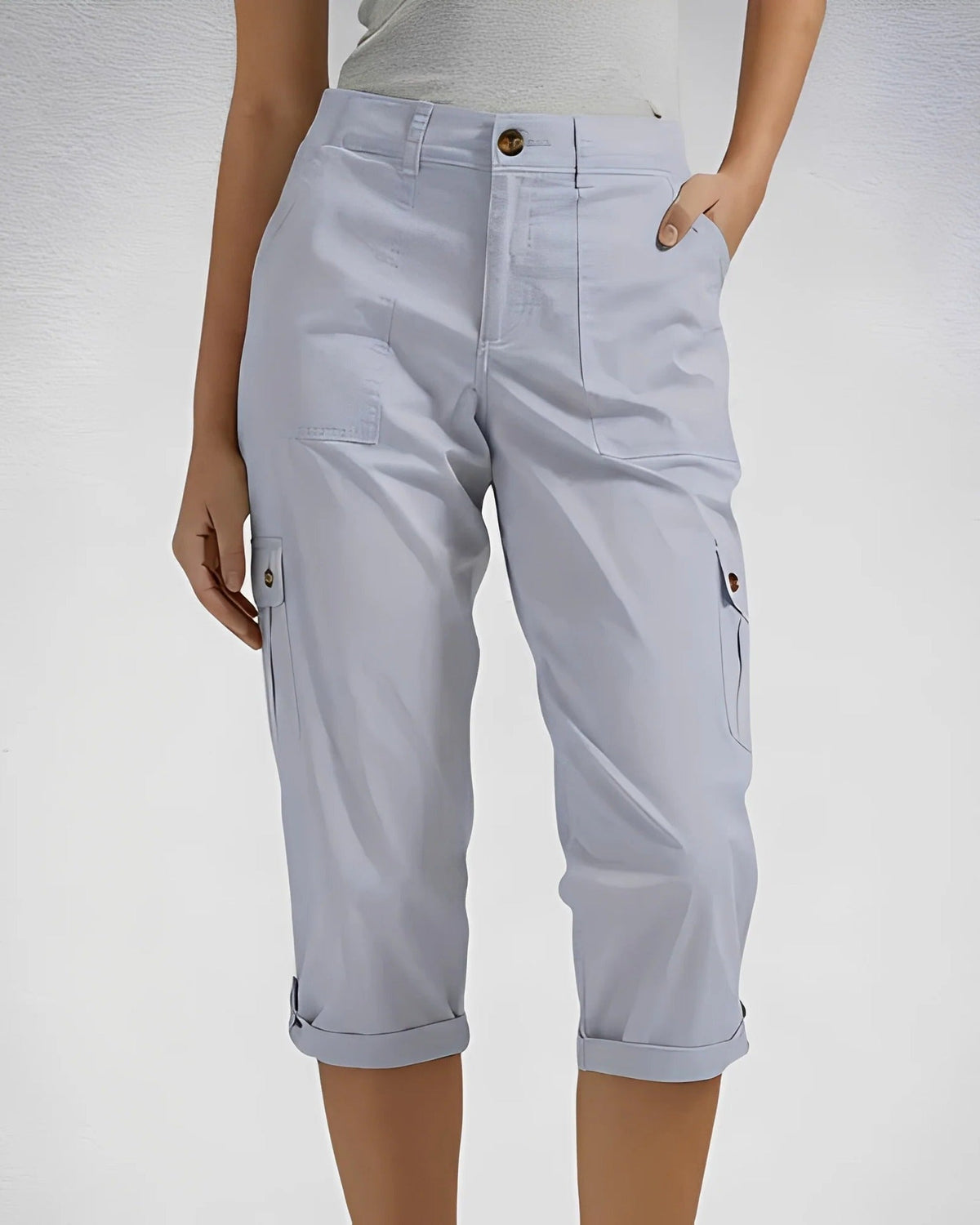 High Waist Straight Leg Cargo Pants with Adjustable Hem for Women