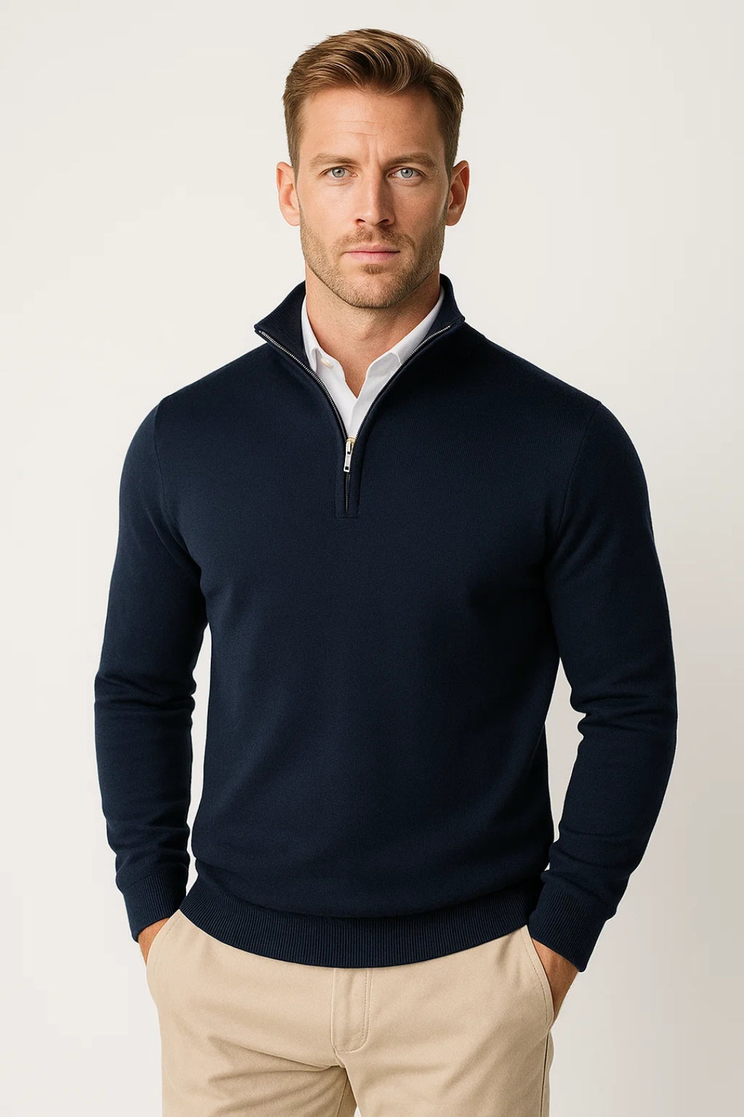 Knit High Collar Half Zip Winter Sweater for Men | Cold Weather Essential
