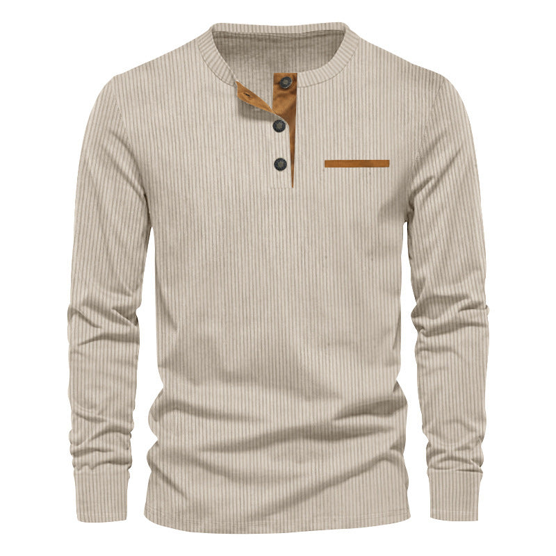 Men's Henley Shirt | Long Sleeve Ribbed Cut with Button Closure