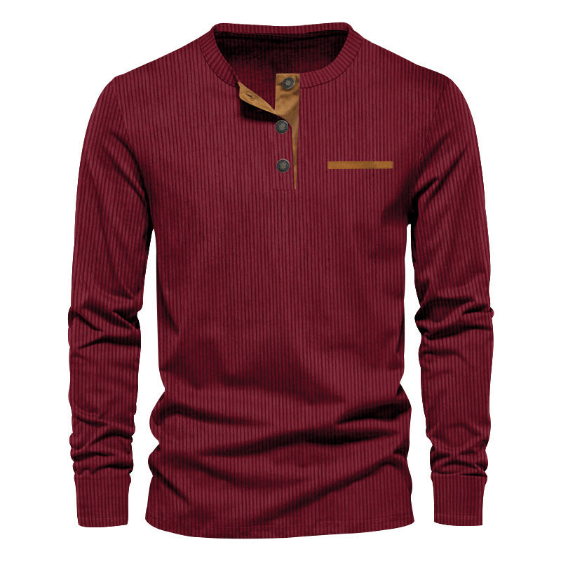 Men's Henley Shirt | Long Sleeve Ribbed Cut with Button Closure