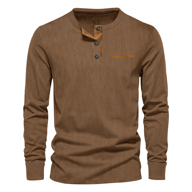 Men's Henley Shirt | Long Sleeve Ribbed Cut with Button Closure