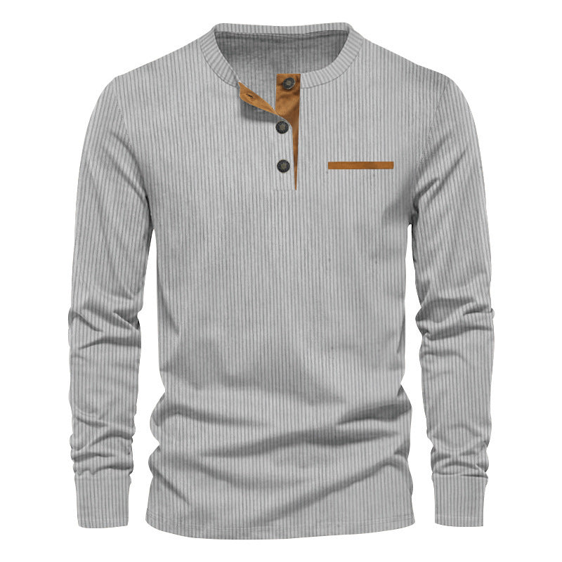 Men's Henley Shirt | Long Sleeve Ribbed Cut with Button Closure