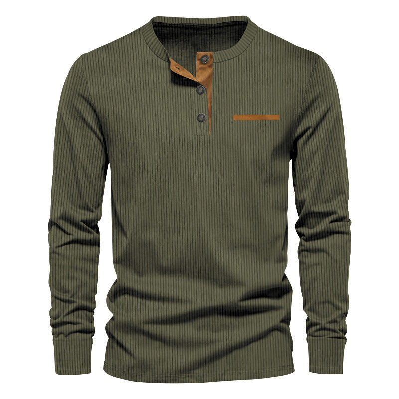Men's Henley Shirt | Long Sleeve Ribbed Cut with Button Closure