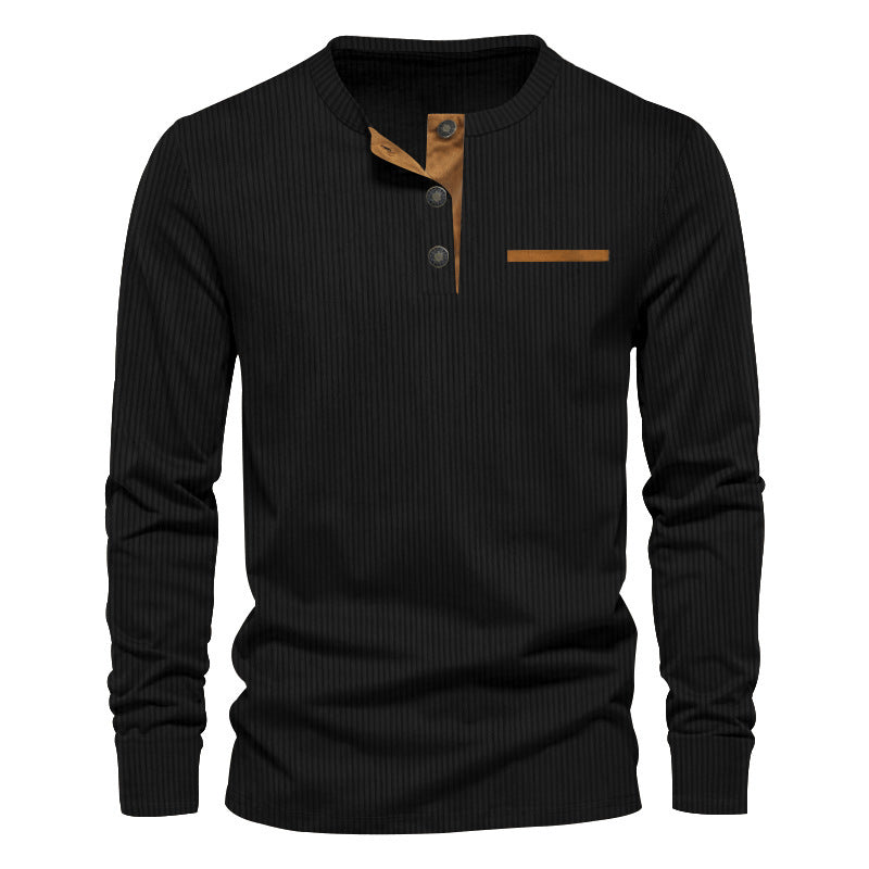 Men's Henley Shirt | Long Sleeve Ribbed Cut with Button Closure