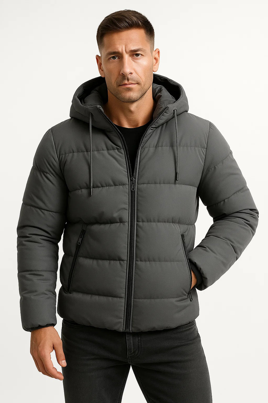 Cotton Blend Hooded Puffer Jacket for Men | Winter Outerwear