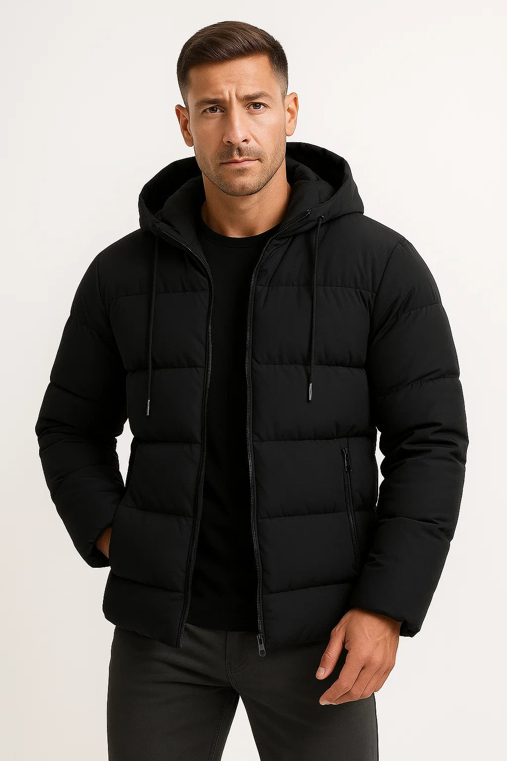 Cotton Blend Hooded Puffer Jacket for Men | Winter Outerwear