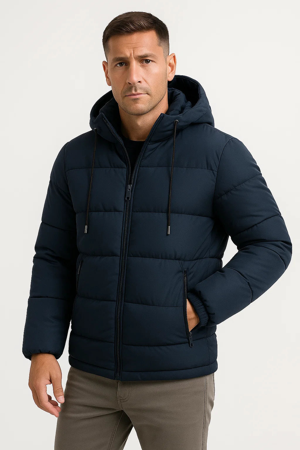 Cotton Blend Hooded Puffer Jacket for Men | Winter Outerwear