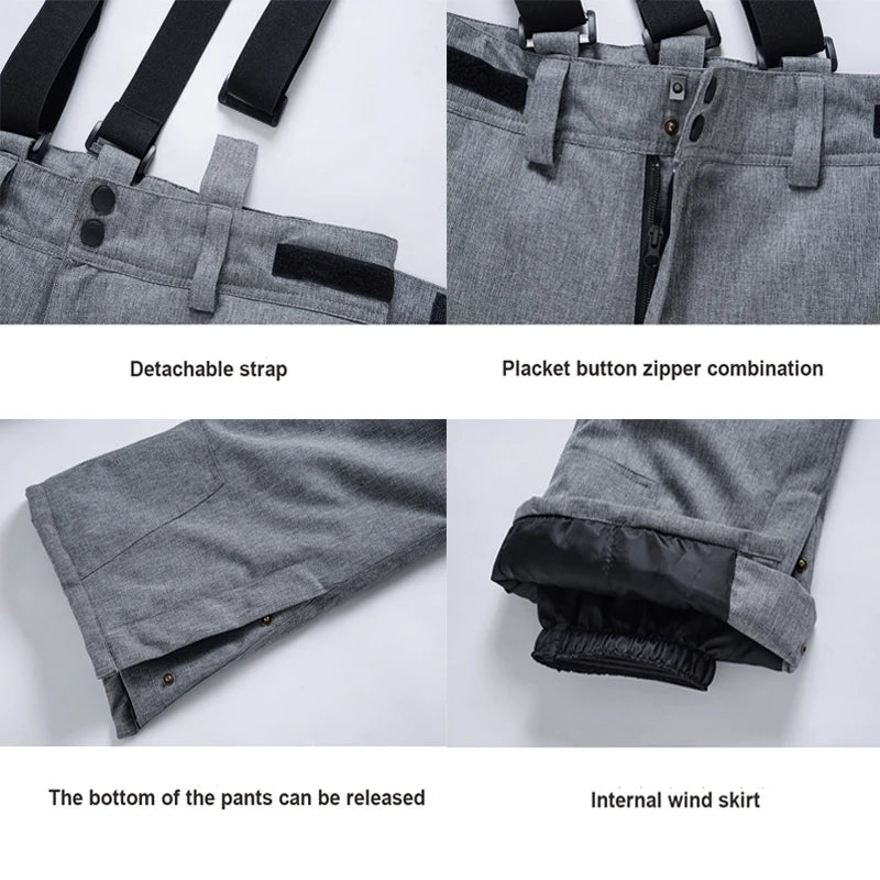 Wide Leg Straight Fit Winter Outdoor Pants with Adjustable Suspenders for Women